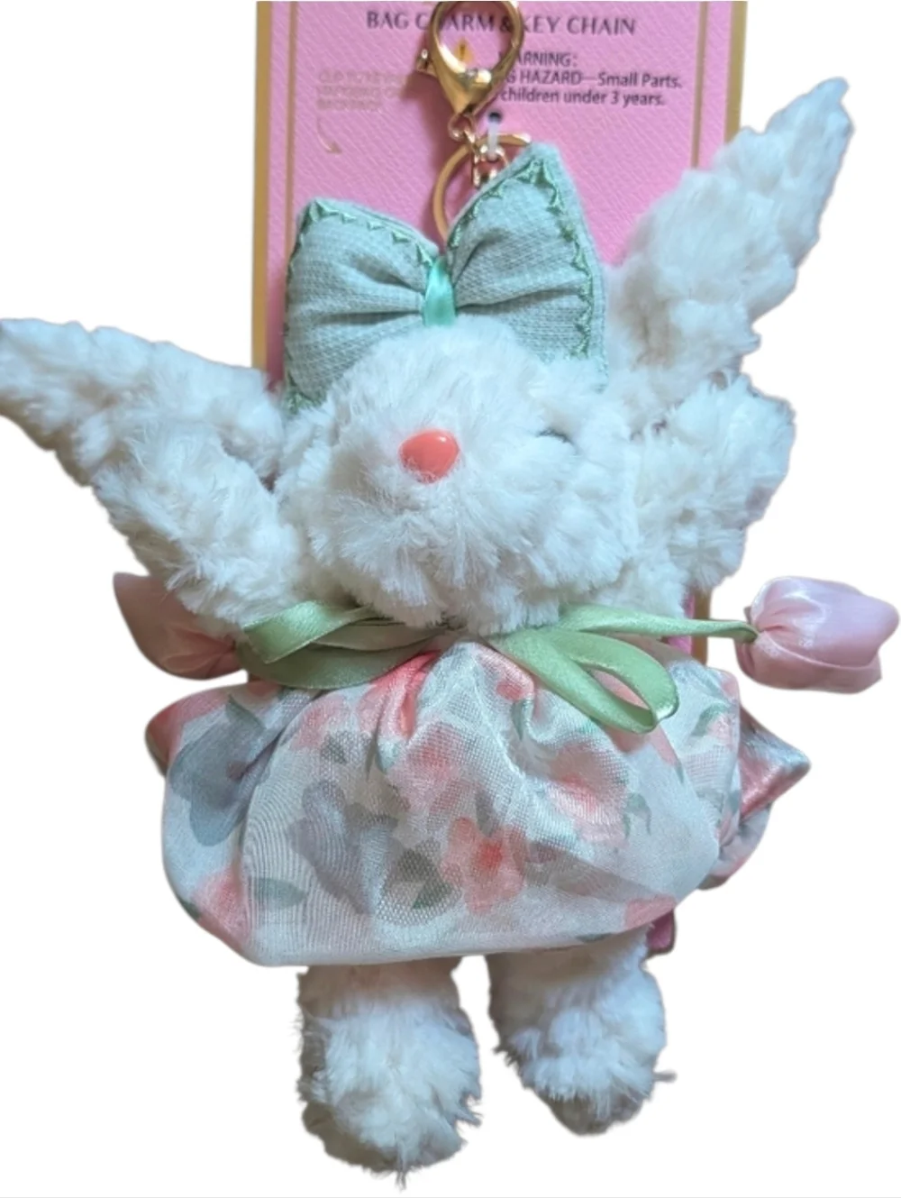 💕▪️Piper K ▪️Floral Bunny Plush Keychain with Mint Bow